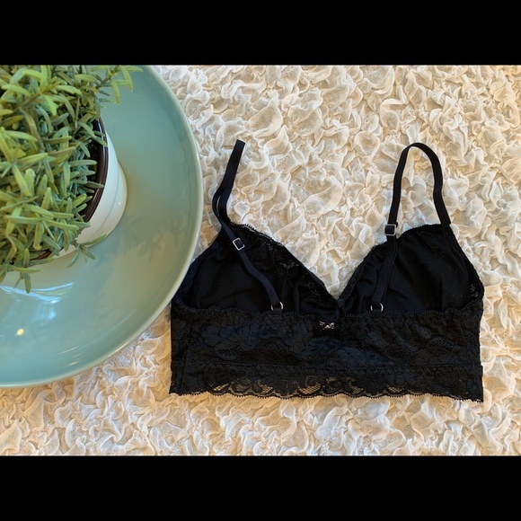 Black Lace Bralette Lingerie Lounge Sleep Bra - Picture 2 of 5
